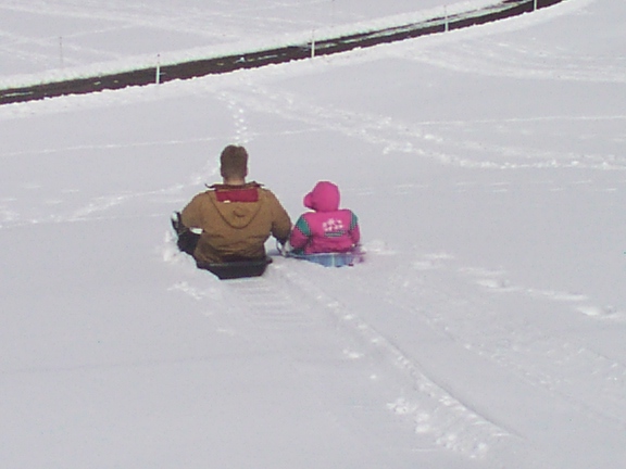 Shawn and Carrie sledding - 3/23/02
