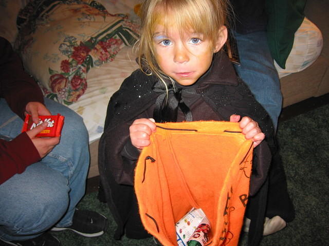 Carrie and her candy bag.