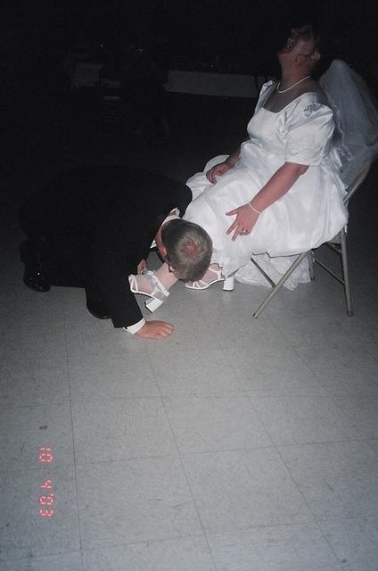 I told him to get the garter with his teeth, much to my surprise he did, but at the last minute used his hands.