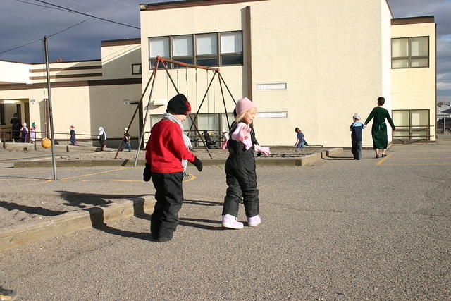 Carrie headed back into the school itself after the performance.