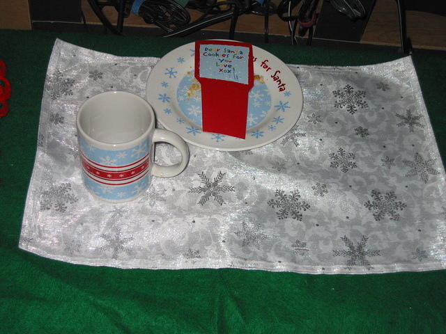 Carrie left milk and cookies for Santa, and it appears they've been eaten.