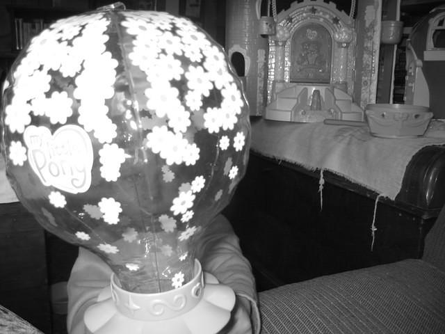 You can sort of see Carrie through that hot air balloon that belongs to her My Little Pony's.  :P