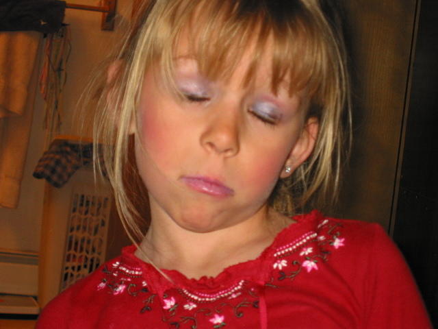 I asked Carrie to close her eyes, so you could all see the uh, full [b]impact[/b] of her make-up job.