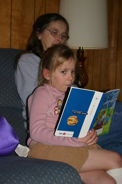 Carrie reading to Mom