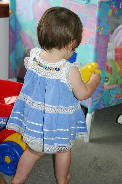 Joleigh checking out the blocks that Grandmom (Carol) got her.