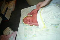 Carrie's first real bath.