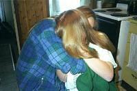 Mom and Paige, hiding - 10/99