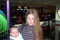 Carrie and Paige at Chuck E Cheese in San Jose, California