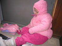Carrie waiting for her bus