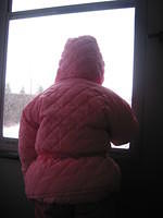 Carrie watching for her bus