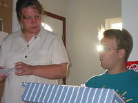 Michelle and Shawn opening presents.