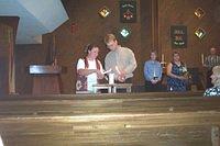 Michelle and Shawn, practicing lighting the unity candle. 10/3/03