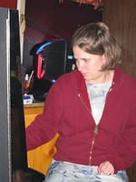 Krissy, at the bar, after the anniversary party.