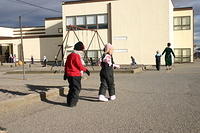 Carrie headed back into the school itself after the performance.
