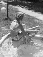 Carrie on the slide backwards.