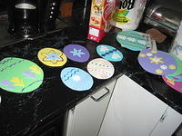 Finished, drying Easter eggs to decorate the front door.