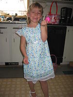 Easter morning, Carrie shows off an egg.