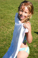 Carrie laying out her towel