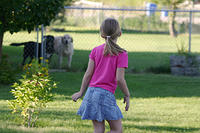 Carrie looking at the dogs.  When she jumps, the lab jumps.